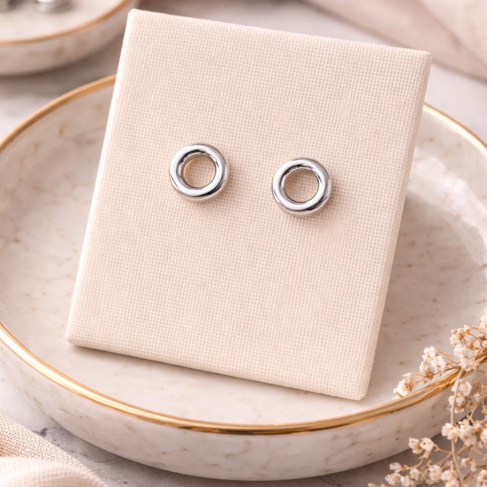 Silver Tone Circle Stud Earrings Minimalist